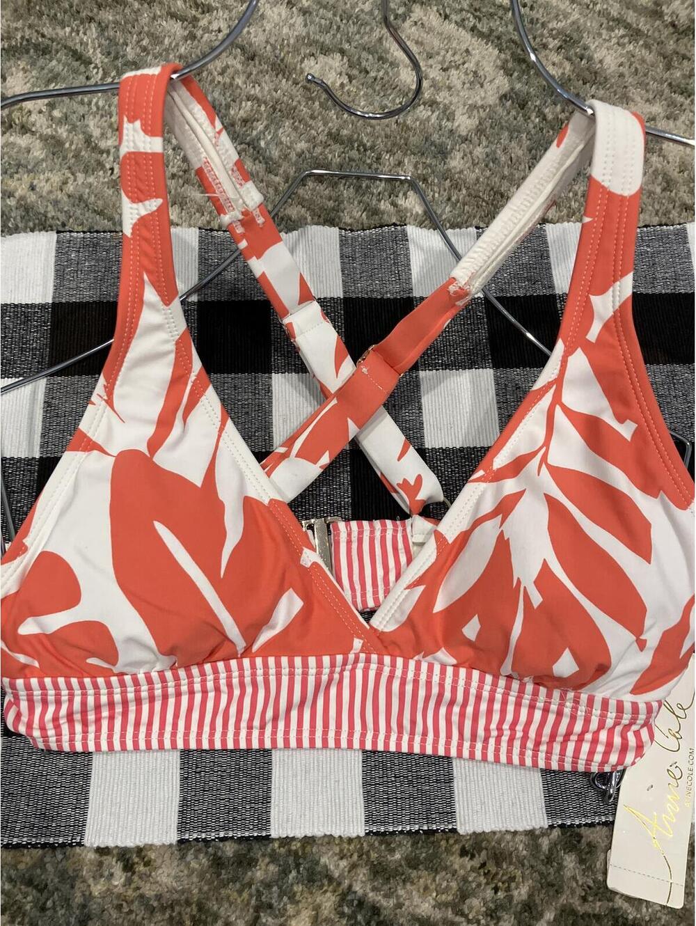 Anine Cole Coral and White Floral Print Bikini tOP